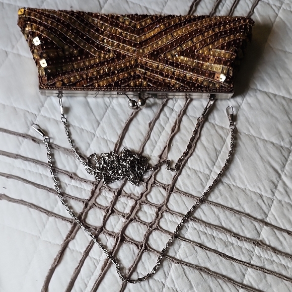 Gold and Brown Beaded Evening Clutch - Picture 5 of 12